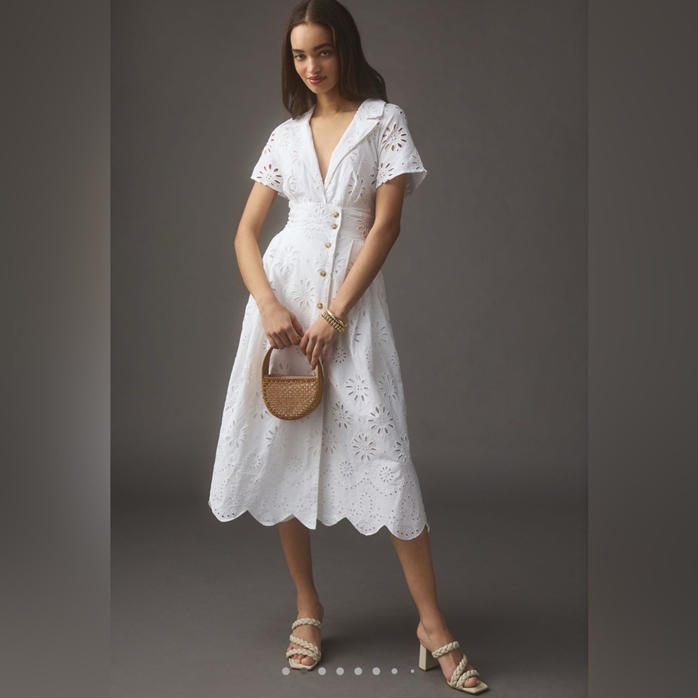 Anthropologie White Eyelet Midi Dress
